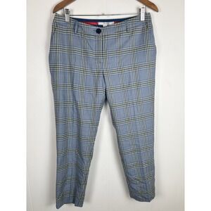 Boden Pants Women 8R Blue Tartan Wool Blend Plaid Ankle Trousers Lined Interior